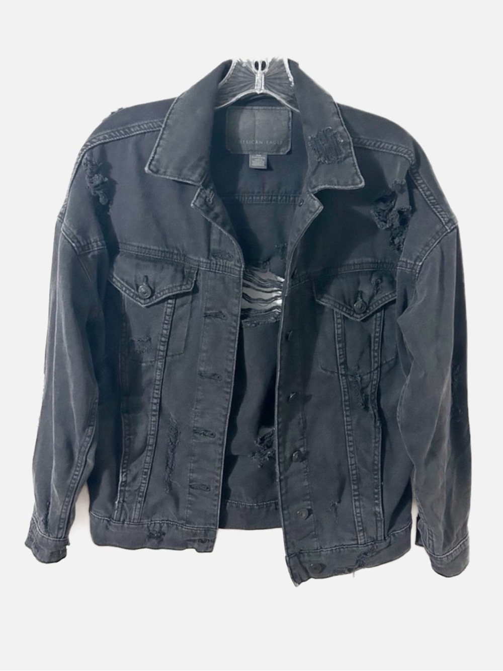 American Eagle Outfitters Button Front Long Sleeve Distressed Denim Jean Jacket